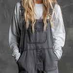 Casual Western Grey Denim Loose Multi-Pocket Jumpsuit Overalls