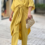 Solid color V-neck high waist V-neck temperament elegant fashion casual suit