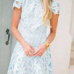 Special Occasion Cutout Floral Lace High Neck Short Cape Sleeve Mini Dress