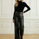 Loose Wide Leg Crocodile Texture Leather Loop Pants
