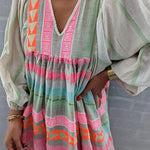 Whisked Away Geometric Color Block Printed A-line Midi Dress