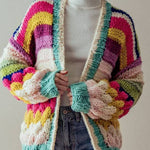 Colorful Striped Chunky Knit Cardigan Jacket