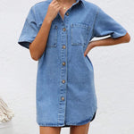 Loose Short Sleeves Split-Joint Lapel Mini Dresses Shirt Dress