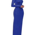 Bodycon Long Sleeves Solid Color High Neck Maxi Dresses