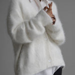 Solid Color Loose V-neck Long-sleeved Lazy Knitted Cardigan