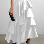 A-Line High Waisted Falbala Solid Color Long Skirts Skirts Bottoms