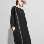 Original Black Zipper Batwing Sleeve Round-Neck Mini Dress