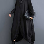 A-Line Long Sleeves Buttoned Pockets Solid Color Split-Joint Lapel Midi Dresses Shirt Dress