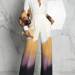 Elasticated Waist High Waisted Abstract Printed Contrast Color Pockets Split-Joint Pants