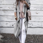 Light Grey Waffle Knit Drape Front Long Cardigan