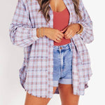 Women's Mineral Washed Button Down Plaid Flannel Shirt