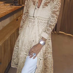 Solid Color Hollow Lace Lapel Button Long Shirt