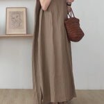 Casual Simple Solid Color Split-Side Round-Neck Sleeveless Midi Dress