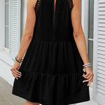 A-Line Loose Hollow Pleated Solid Color Split-Joint Round-Neck Mini Dresses