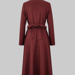A-Line High Waisted Buttoned Pockets Solid Color Split-Joint Stand Collar Midi Dresses