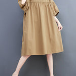 Loose Short Sleeves Solid Color Round-Neck Midi Dresses