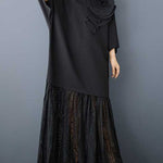 Long Sleeves Loose Solid Color Split-Joint Three-Dimensional Flower Mock Neck Maxi Dresses