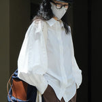 Casual Loose Puff Sleeves Solid Color Lapel Blouses