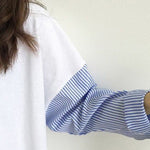 Striped Split-Joint Plus Size Loose Long Sleeve Shirt Tops
