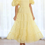 Fashionable One-Shoulder Chiffon Puff Sleeve Swing Midi Dress