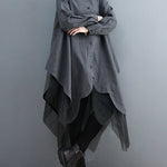 Loose Striped Gauze Split-Joint Lapel Long Dress
