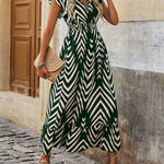 Flying Sleeves Loose Elasticity Printed Split-Joint V-Neck Maxi Dresses