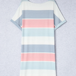 Multicolor Striped Color Block Loose Fit Half Sleeve Maxi Dress