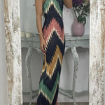 Irregular slanted shoulders blooming print slim dress
