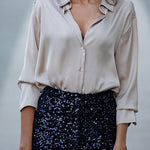 Living The Dream Satin Long Sleeve Button Relaxed Blouse