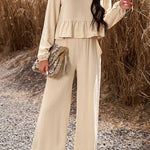 Temperament casual suit solid color long-sleeved top loose trousers