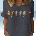 JFN Cotton & Linen Watercolor Hummingbirds Print Lounge Top