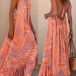 Sunita Ethnic Print A-line Halter Tassel Vacation Maxi Dress