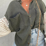 CHARCOAL GREEN CROCHET SLEEVE BUTTON UP
