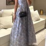 Coralie Floral Print Wavy Trim Cutout Back Smocked Maxi Dress