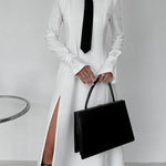 A-Line Flared Sleeves Buttoned Solid Color Split-Joint Split-Side Lapel Maxi Dresses Shirt Dress
