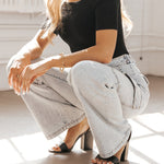 Washed denim multi-pocket non-stretch overalls