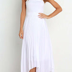 Solid color sun pleated elastic high waist casual all-match fashion dress
