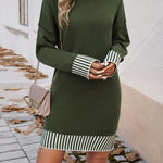 Long Sleeves Loose Contrast Color Split-Joint Mock Neck Mini Dresses Sweater Dresses