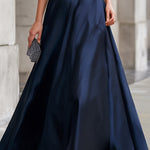 Navy Off-the-Shoulder Satin  Gown