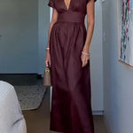 Della Linen Blend Short Sleeve Fitted Waist Maxi Dress