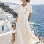 Women'S Casual Solid Color V-Neck Dress With Unique Design.