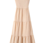Oatmeal Crossover Backless Bodice Tiered Maxi Dress