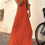 Orange Short Sleeve Regular Print Long Suspender Dress
