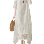 Half Sleeves Loose Gauze See-Through Solid Color Round-Neck Maxi Dresses