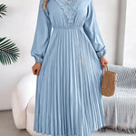 Elasticated Waist High Waisted Pleated Solid Color V-Neck Midi Dresses