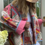 Loose Cardigan Quilted Colorblock Plaid Cotton Jacket