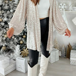 Apricot Sequin Bubble Sleeve Open Front Top