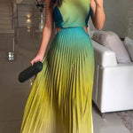Fashionable Backless Tie Elegant Gradient Pleated Maxi Dress