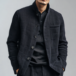 Men's Solid Textured Stand Collar Single Breasted Casual Jacket