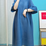 A-line Flared Sleeves Pleated Solid Color Round-neck Maxi Dresses Midi Dresses